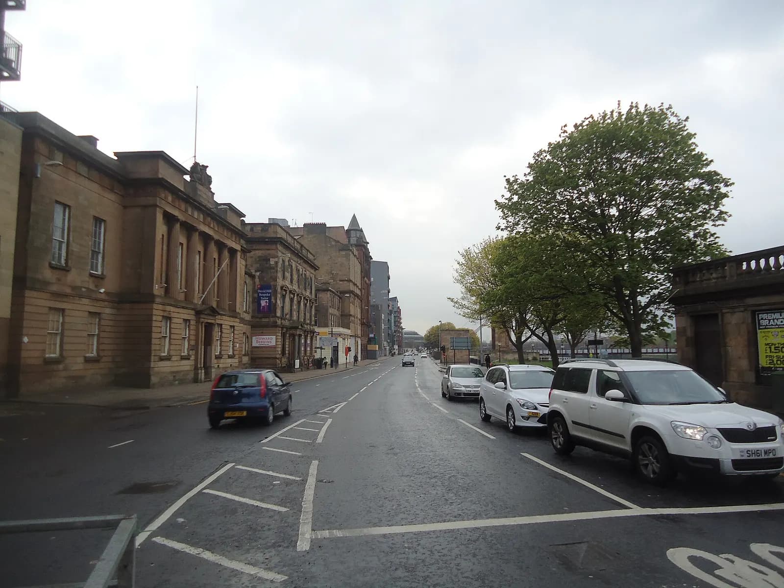 Clyde Street in Glasgow, looking along the sandstone buildings